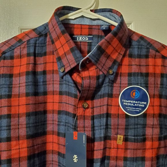 IZOD Advantage Performance Mens Long Sleeve Moisture Wicking Plaid Button-Down S - Picture 2 of 5